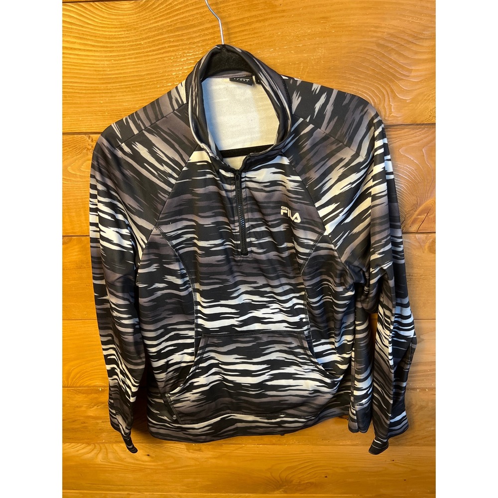 Fila Sport Performance Pullover XL Gray Black White Animal Print Activewear Wome